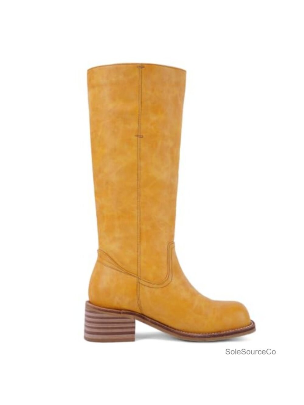 Square Toe Knee High Boots Chunky Block Low Heel Faux Leather